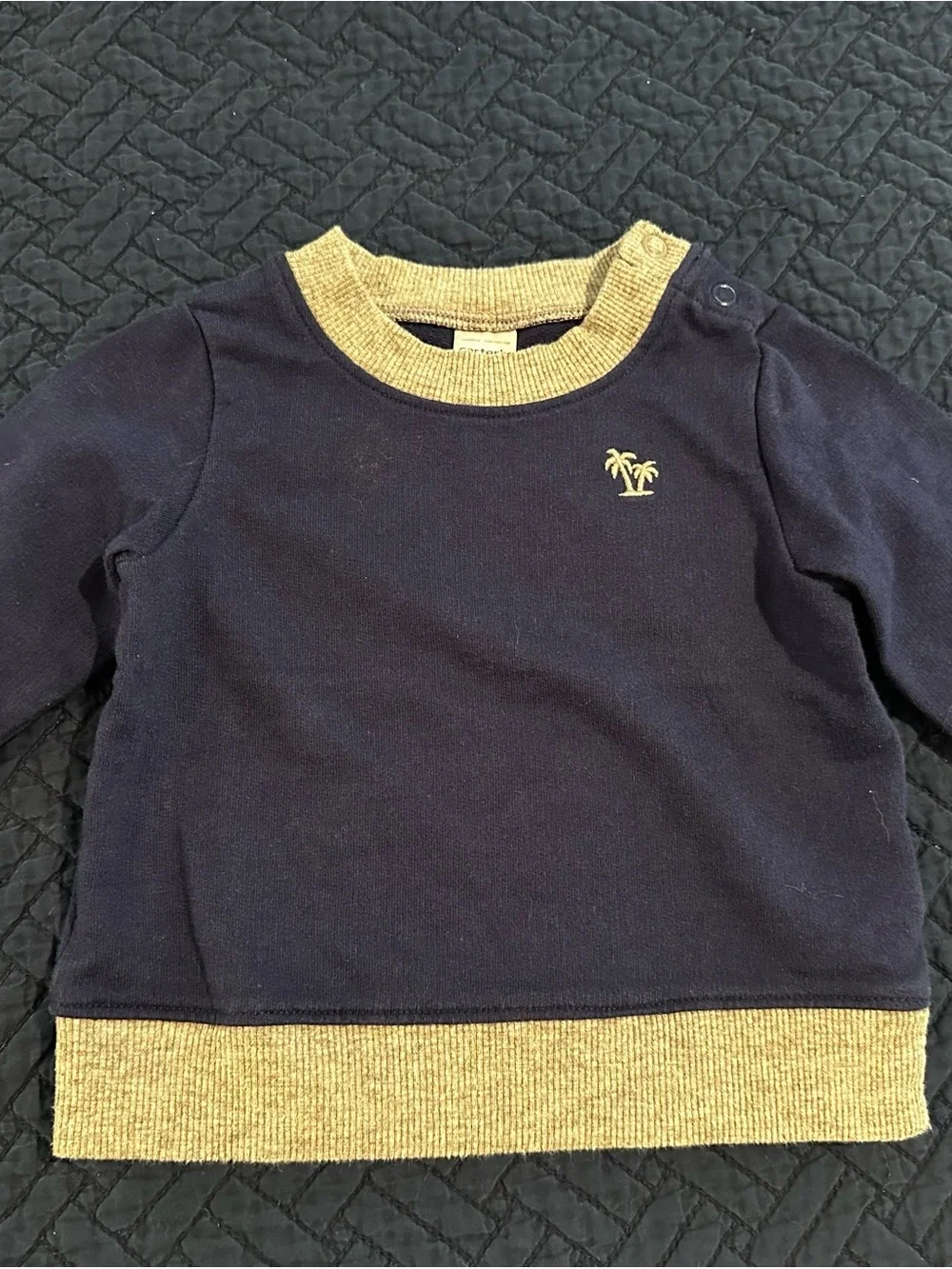 Carter’s Baby 9 Months Navy & Mustard Palm-Embroidered Pullover Cotton Sweater